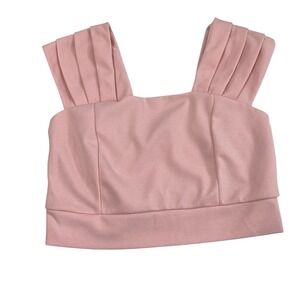 Nylon Apparel Crop Top Women M Pink Pleated Strap Square Neck Regency Balletcore